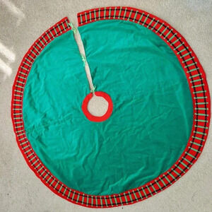 Christmas Tree Skirt Velvet Faux Railroad Train Track Green Red 46"